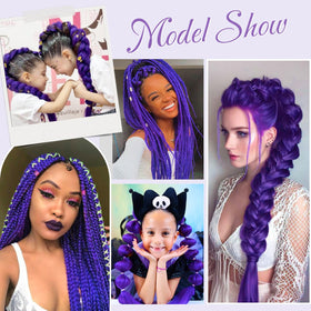 Siphis 26 Inch Dark Purple Braiding Hair Extensions showing installation process