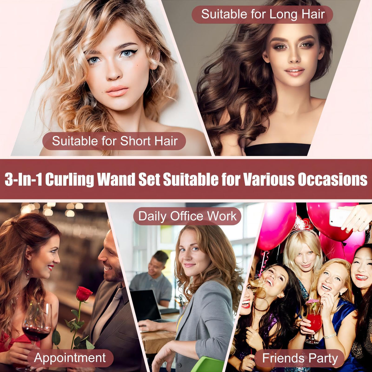 SIQUER curling wand set in use on long hair