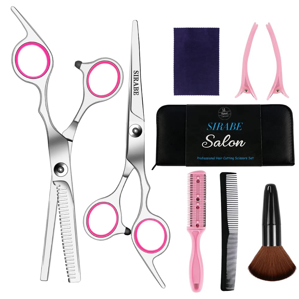 Sirabe 9 PCS Hair Cutting Scissors Kit with leather case