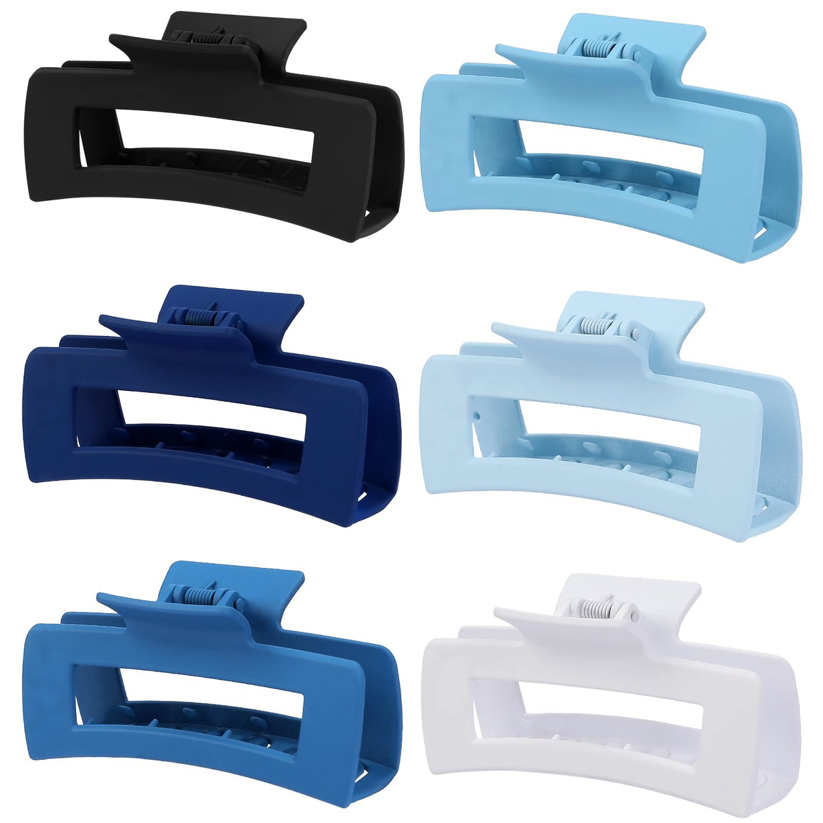Sisiaipu 4 Inch Large Hair Claw Clips in assorted colours including Black, Ocean Blue, and White