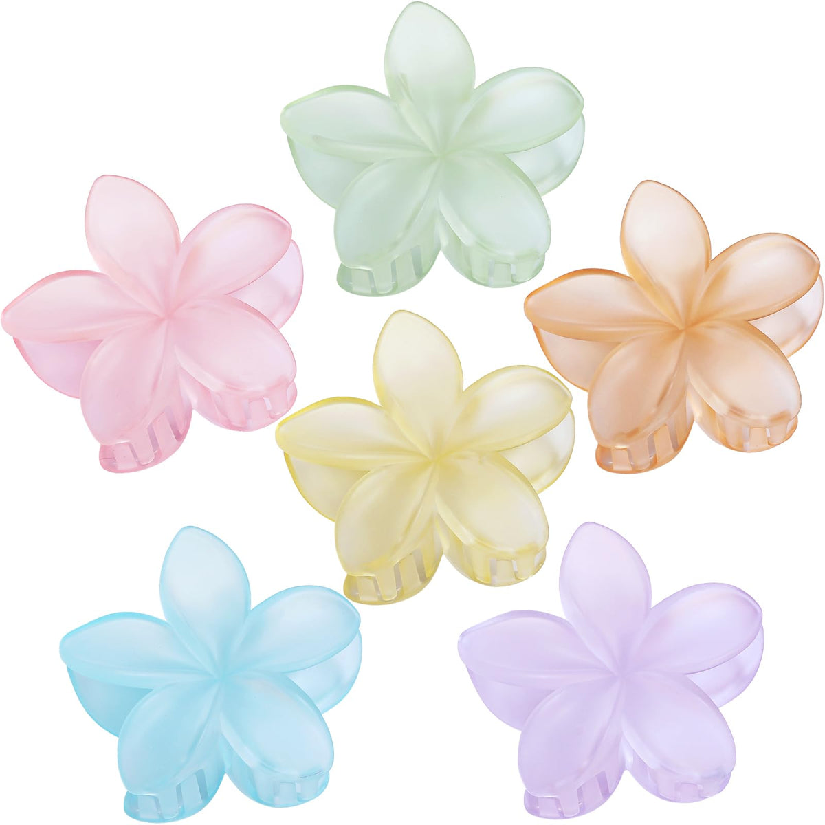 Sisiaipu Flower Hair Clips set in various colors including Matte Yellow, Green, Blue, Pink, Orange, and Purple
