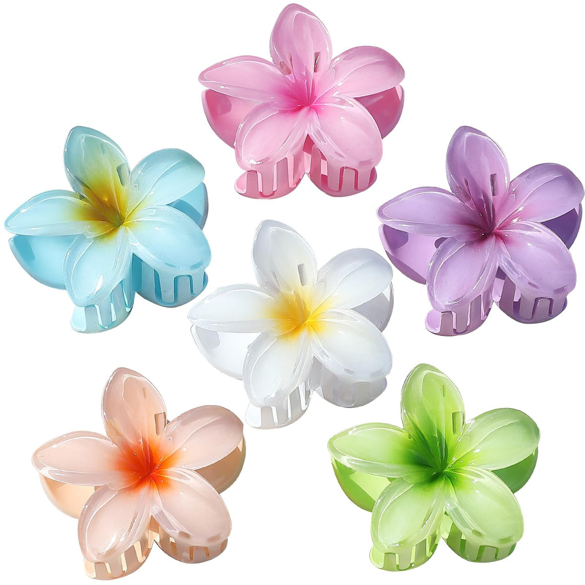 Sisiaipu Flower Hair Clips set in vibrant colours including Sky Blue and Yellow
