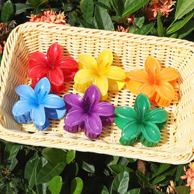 Sisiaipu Hawaiian flower hair clips orange, back view