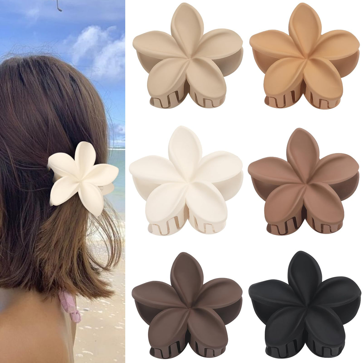 Sisiaipu Hawaiian Plumeria flower claw clip in beige side view