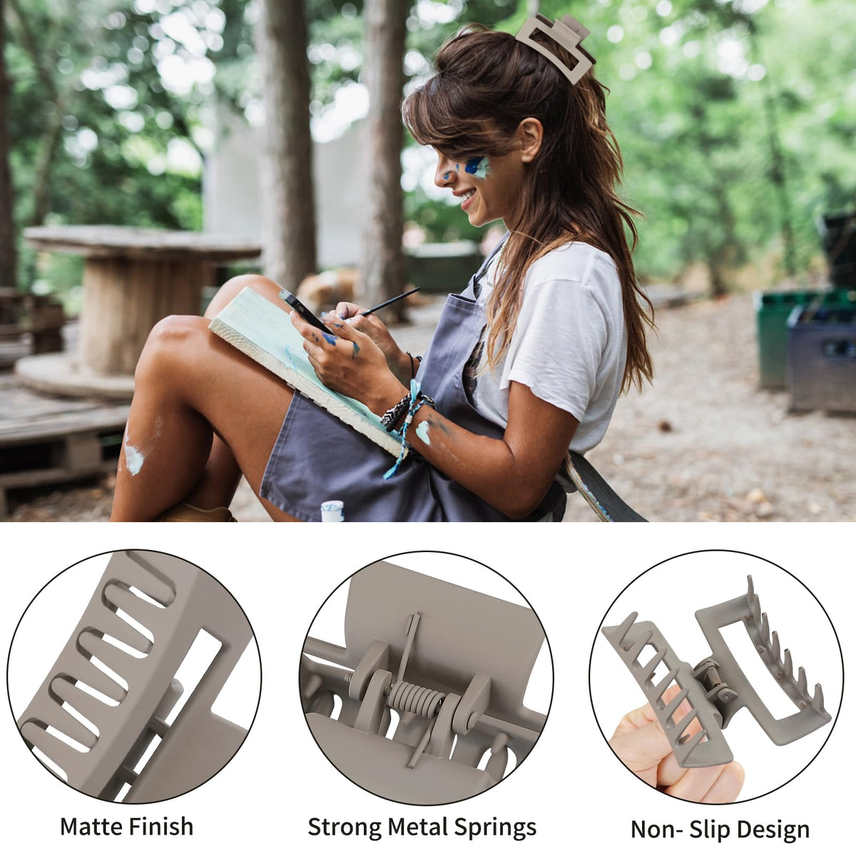 Sisiaipu Square Hair Clip in use, holding hair back during makeup application