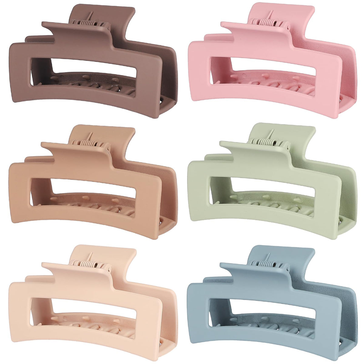 Sisiaipu Square Hair Clips 6 pack in assorted colours including Dark Brown, Light Brown, Beige, Pink, Green, and Blue