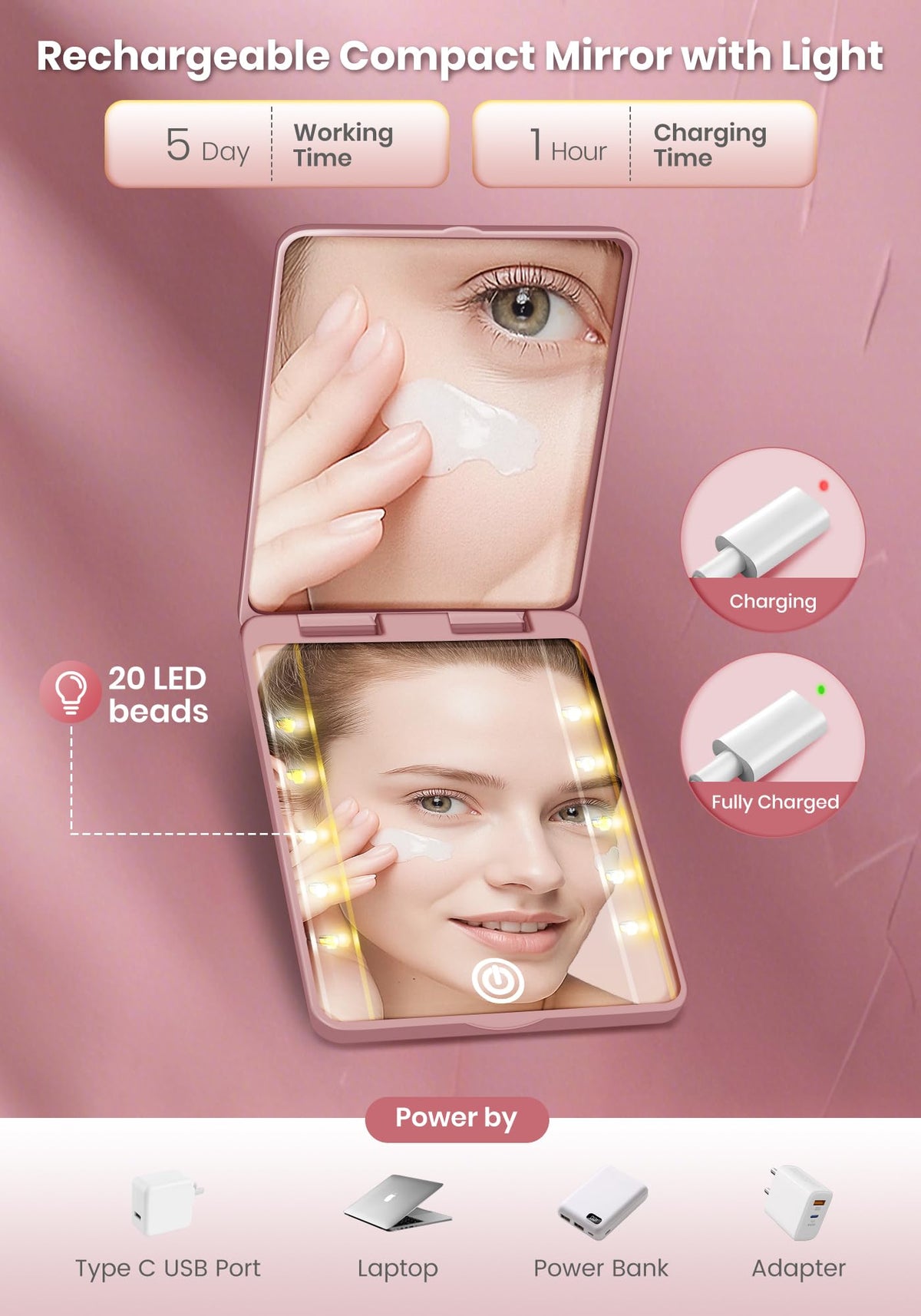 SisKokoro Compact Mirror USB-C charging port close-up