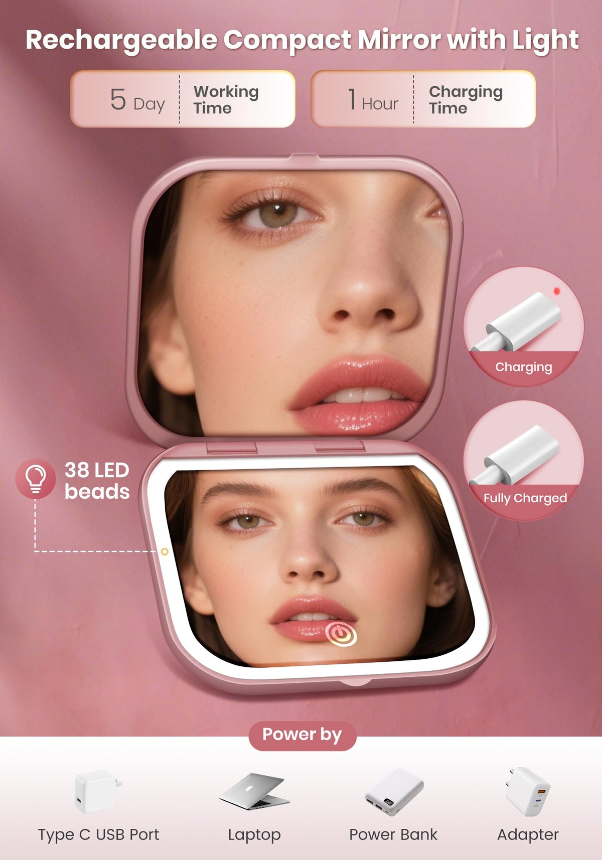 SisKokoro Mirror with USB-C charging cable