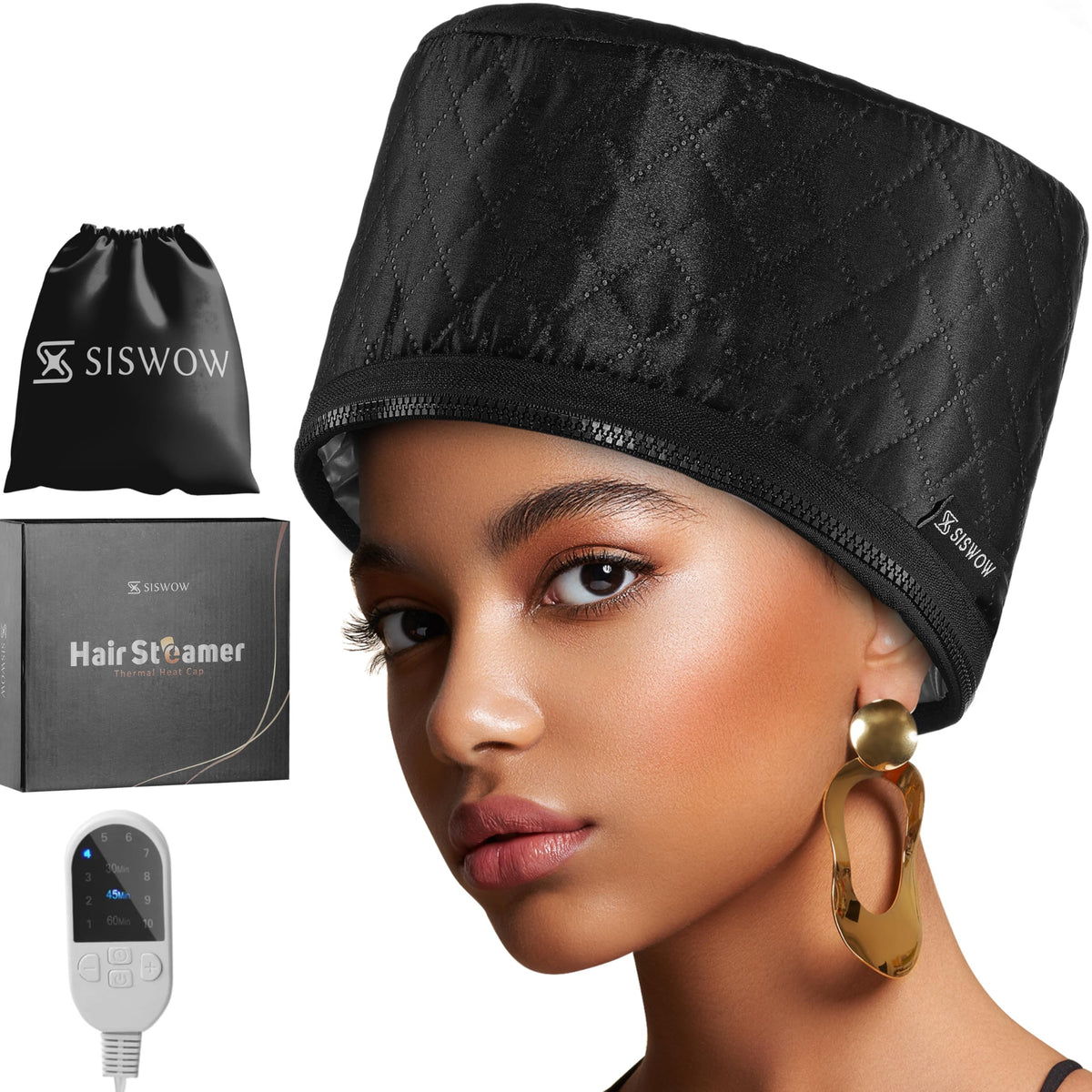 SISWOW Hair Steamer Cap front view in black