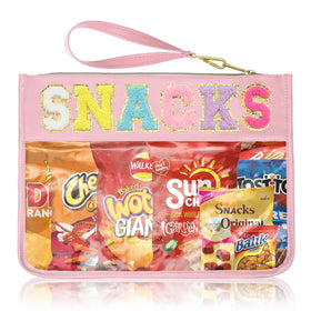 Siwara clear cosmetic bag front view with glitter letters