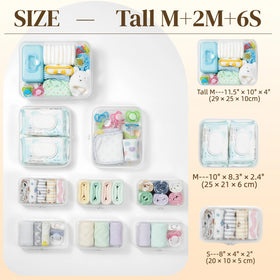 Six small pouches from WELPIRT set in a stacked arrangement