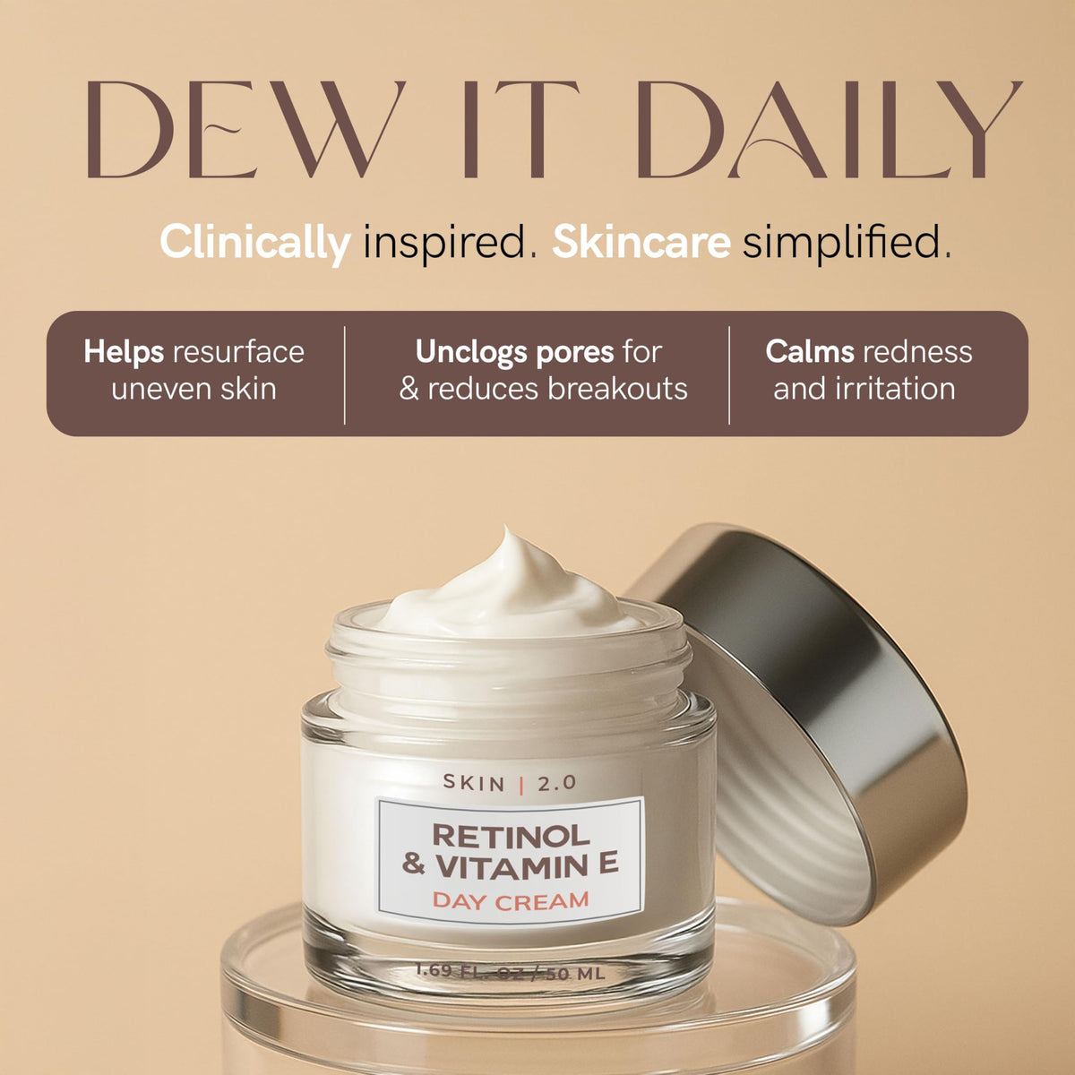 Skin 2.0 Retinol & Vitamin E Face Moisturizer application on skin