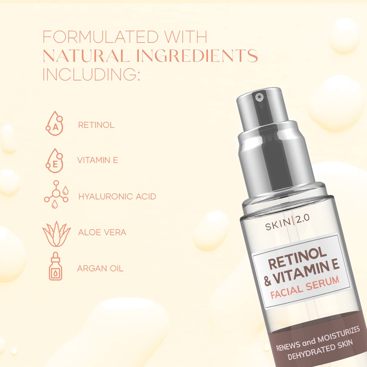 Skin 2.0 Retinol & Vitamin E Face Serum application on skin