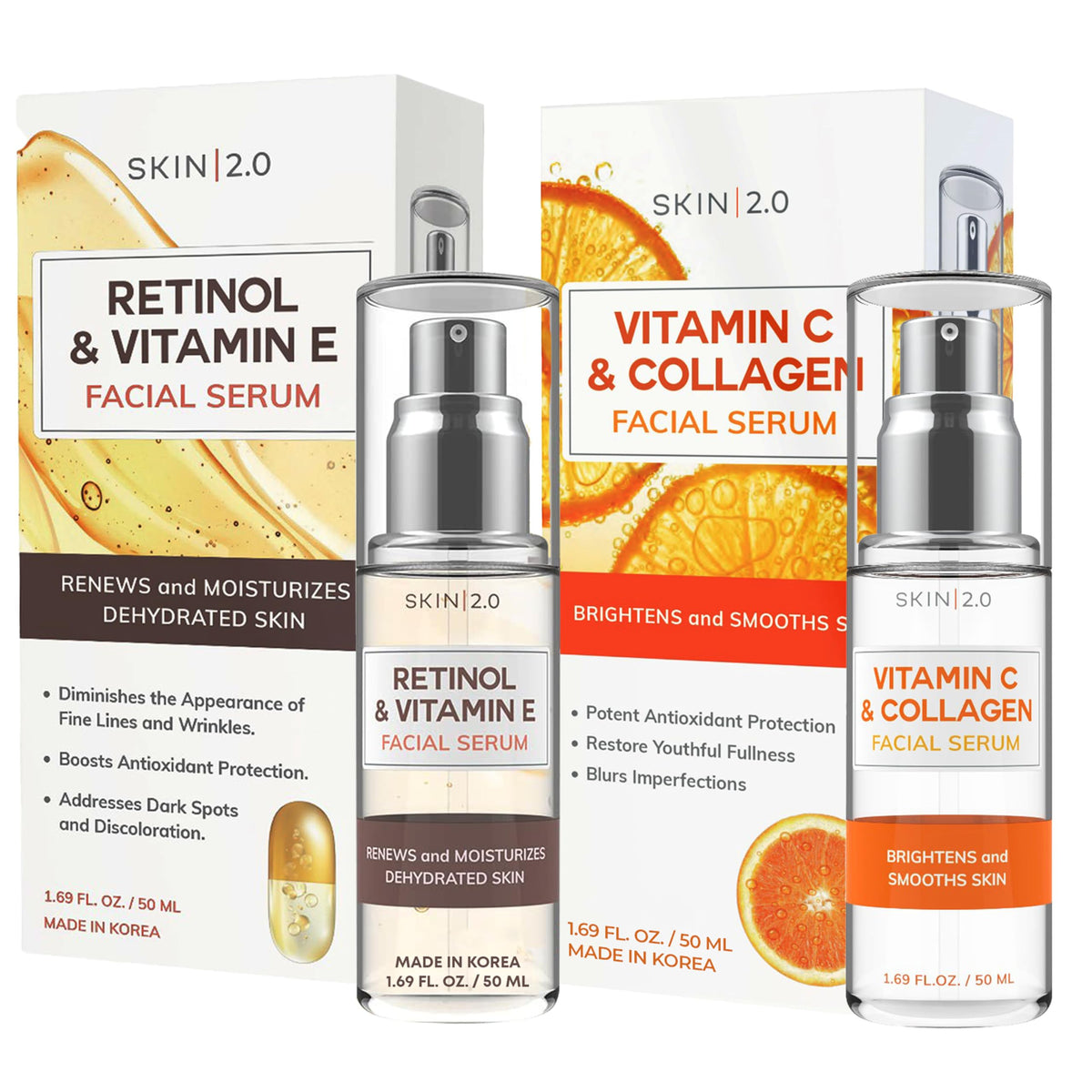 Skin 2.0 Retinol & Vitamin E Serum front view with packaging