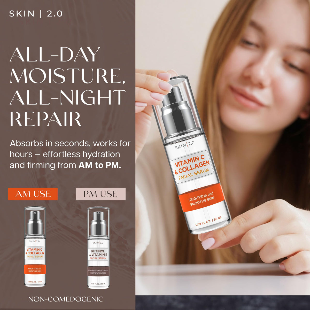 Skin 2.0 Serum application on skin demonstrating hydration