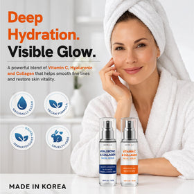 Skin 2.0 serum bottles with labels showing ingredients