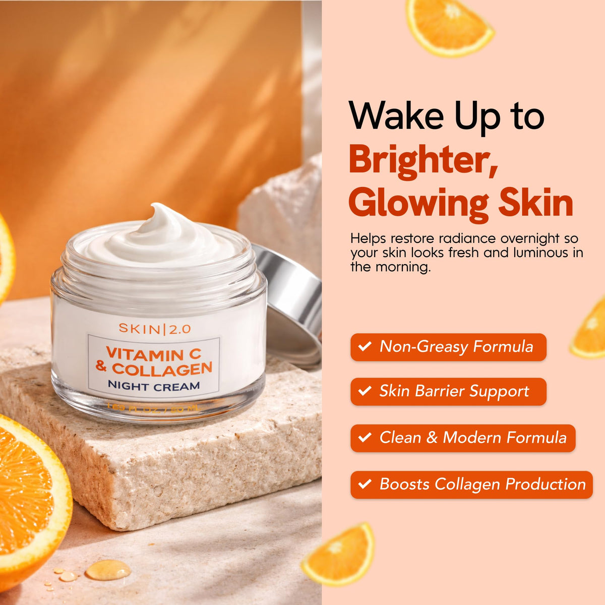 Skin 2.0 Vitamin C & Collagen Night Cream application on skin