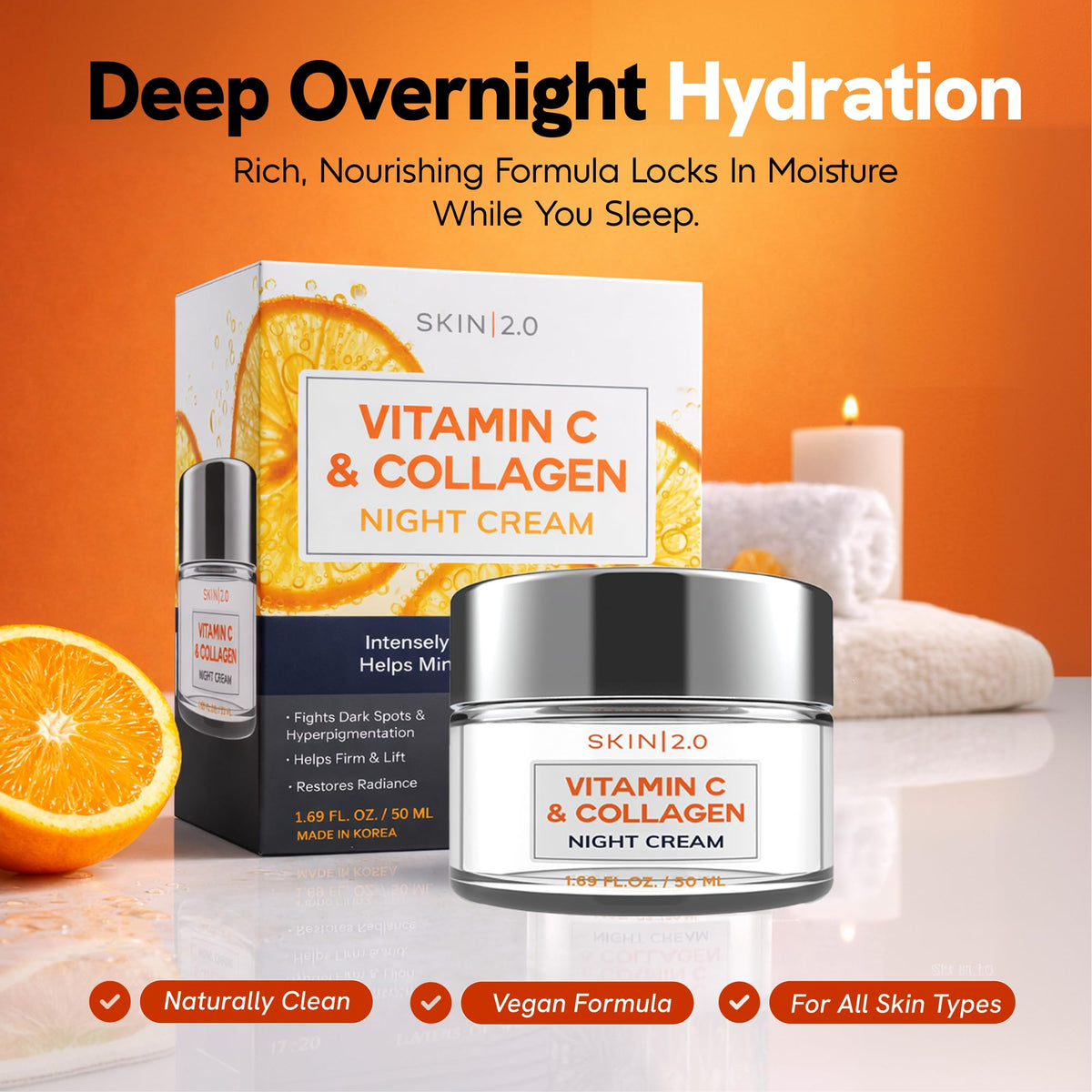 Skin 2.0 Vitamin C & Collagen Night Cream on a bathroom counter