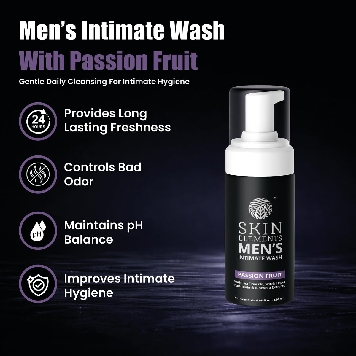 Skin Elements Foaming Men’s Intimate Wash Passion Fruit back view