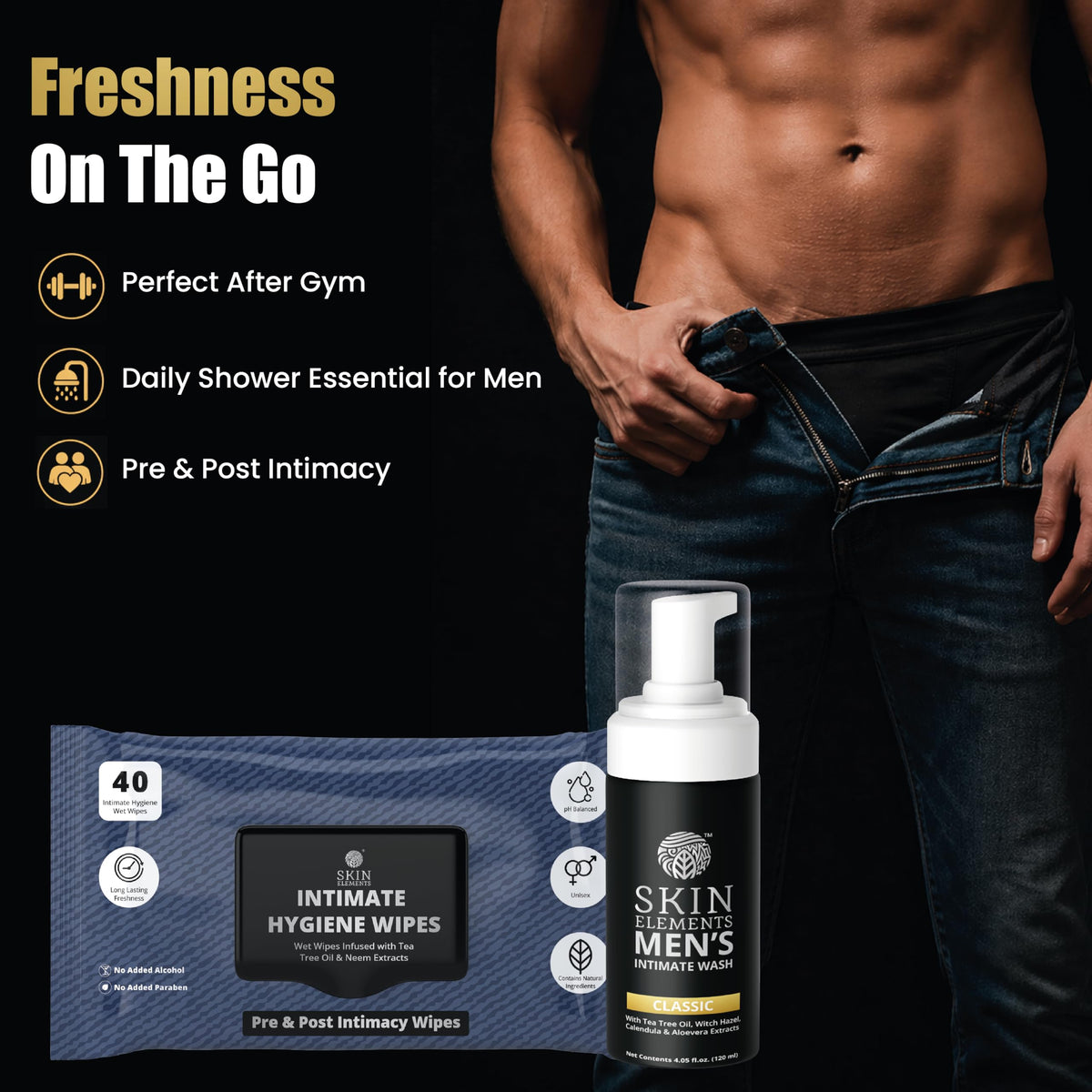 Skin Elements Intimate Wipes open with a wipe visible