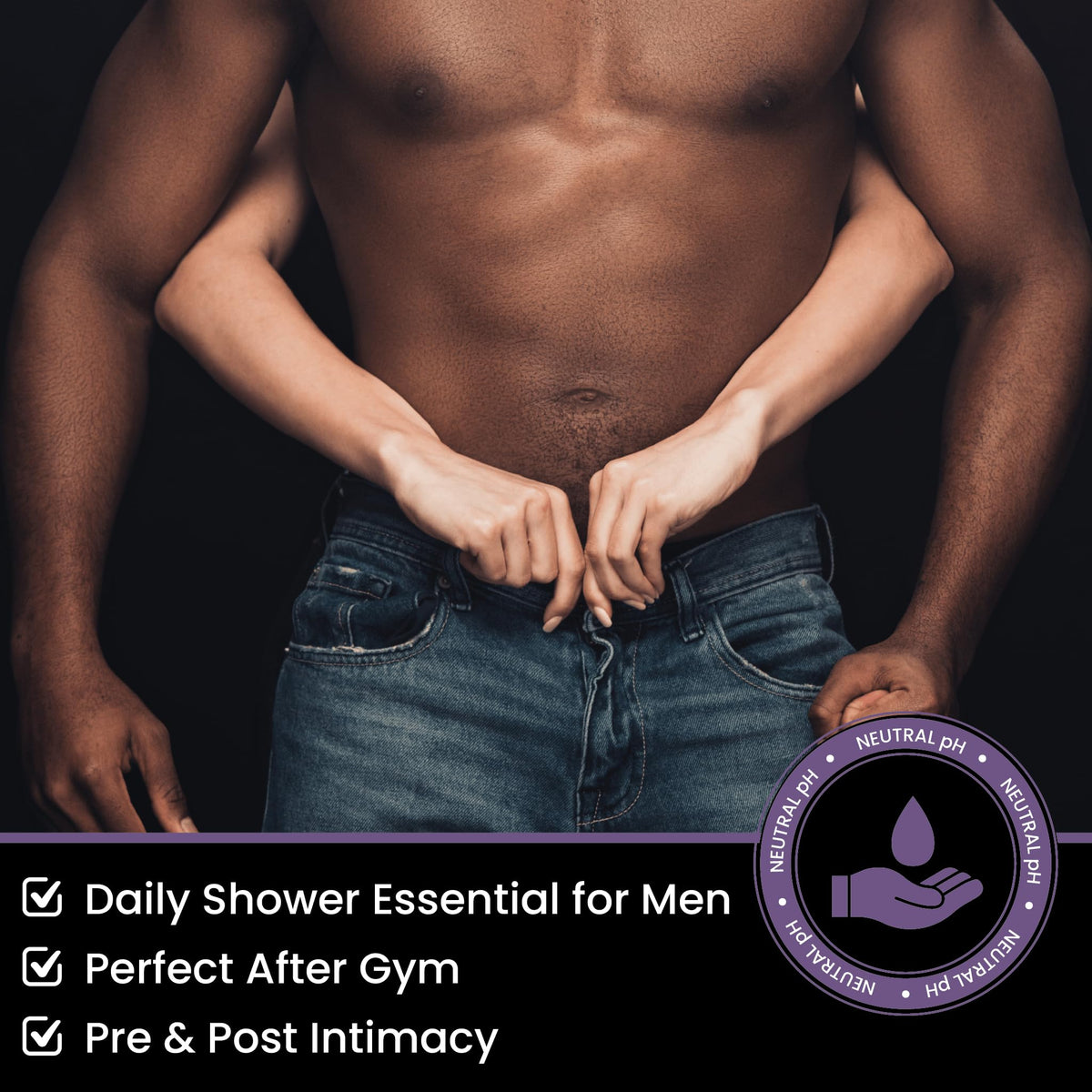 Skin Elements Men's Intimate Wash Combo displayed with fresh Passion Fruit