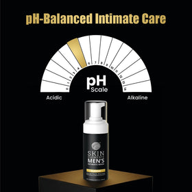 Skin Elements Men’s Intimate Wash on a bathroom shelf