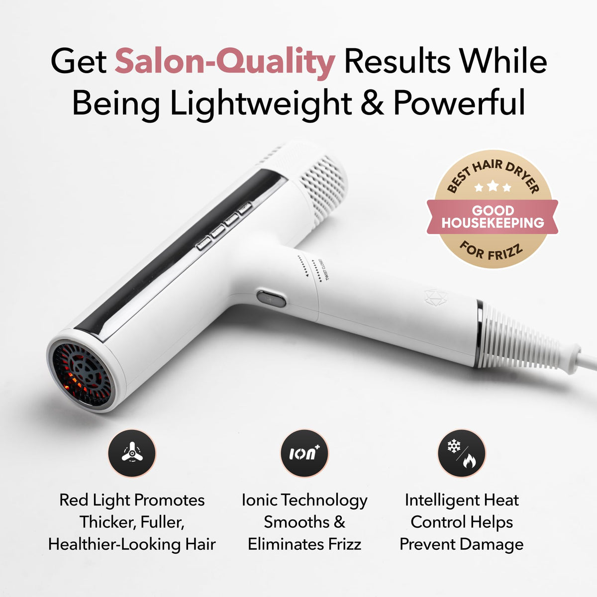 Skin Research Institute DryQ Smart Hair Dryer lightweight design in hand