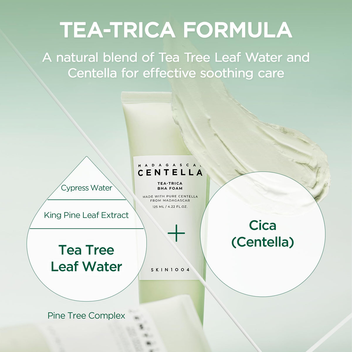 SKIN1004 Tea-Trica BHA Foam Cleanser with ingredients