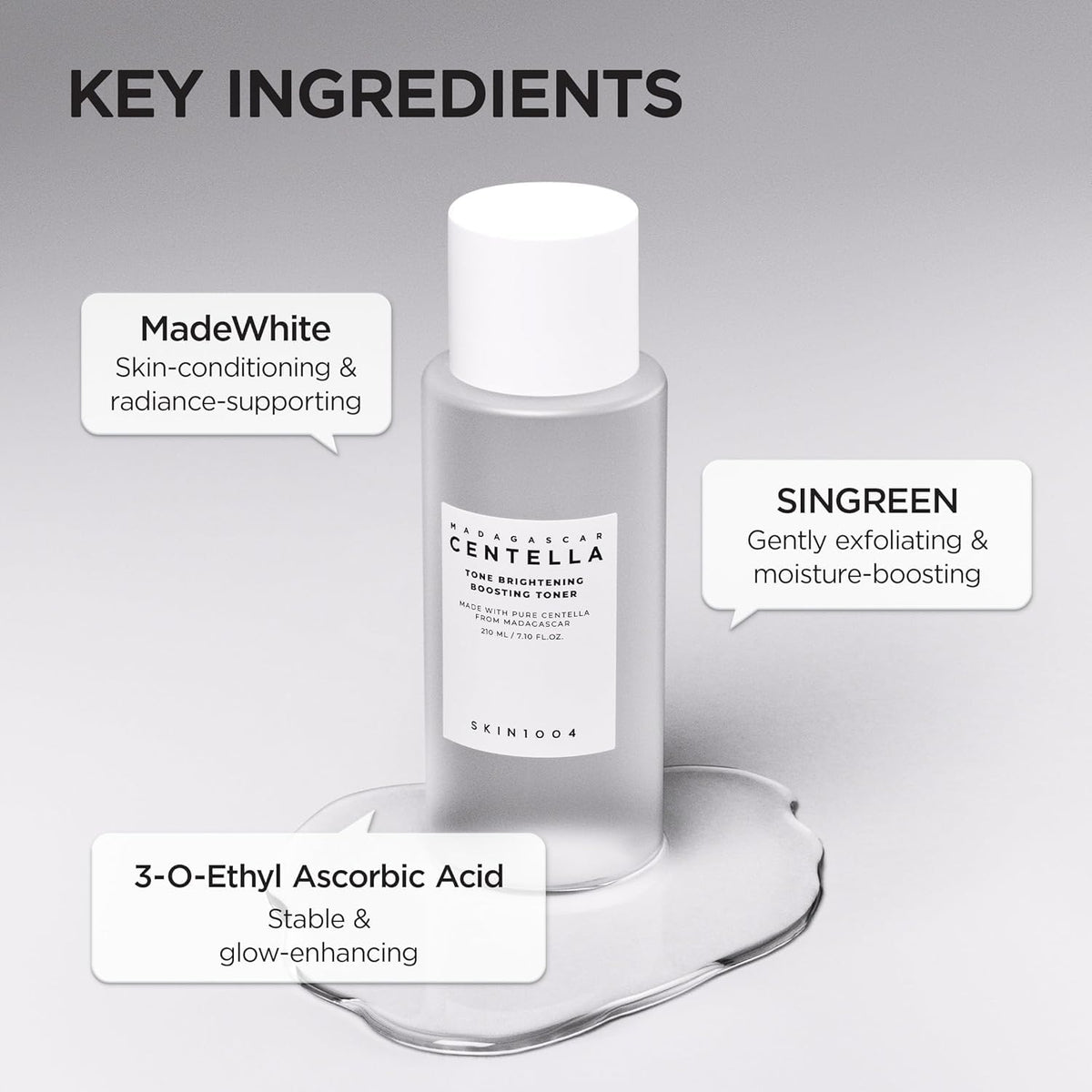 SKIN1004 Toner in a bathroom setting with skincare products