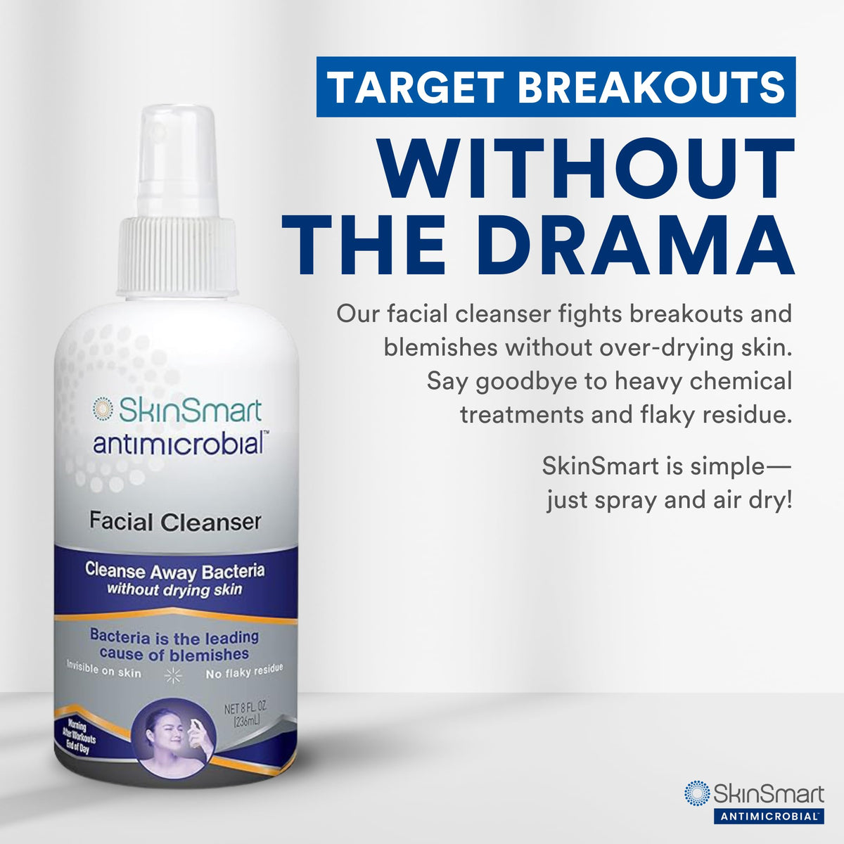 SkinSmart Antimicrobial Facial Cleanser on bathroom counter