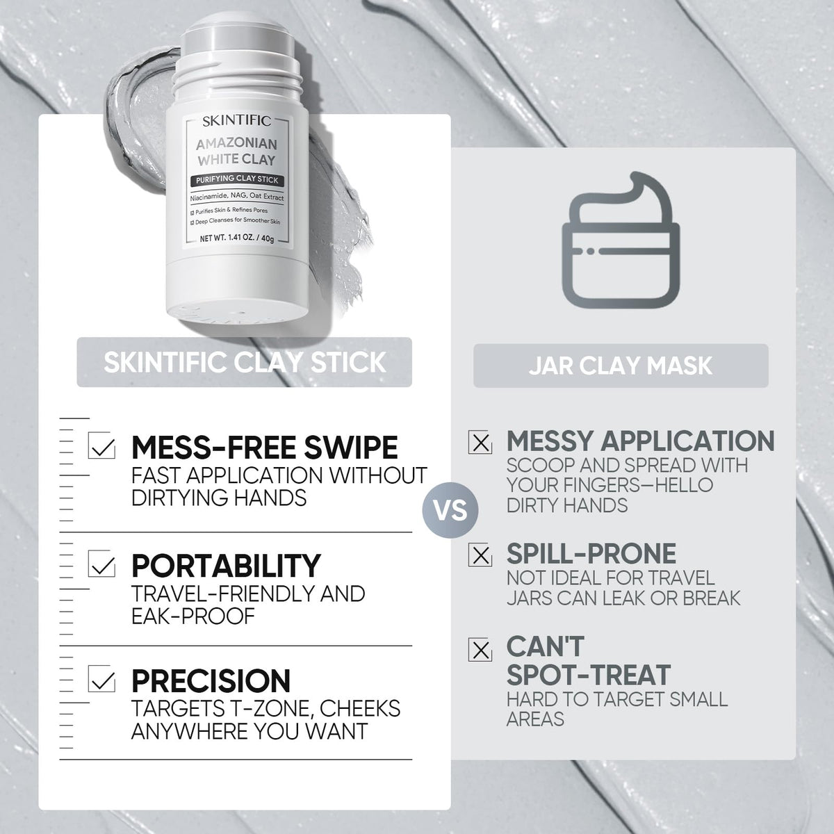 SKINTIFIC Amazonian White Clay Mask Stick showing twist-up feature