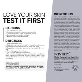 SKINTIFIC mask stick packaging with detailed information