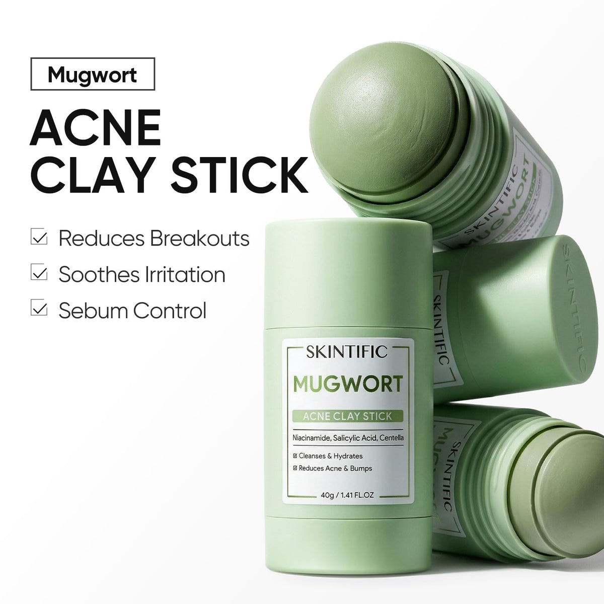 SKINTIFIC Mugwort Clay Stick Face Mask being used on T-zone