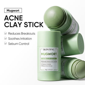 SKINTIFIC Mugwort Clay Stick Face Mask being used on T-zone