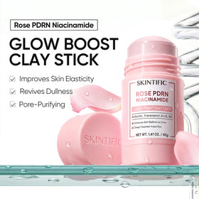 SKINTIFIC Rose PDRN Clay Mask Stick application on skin