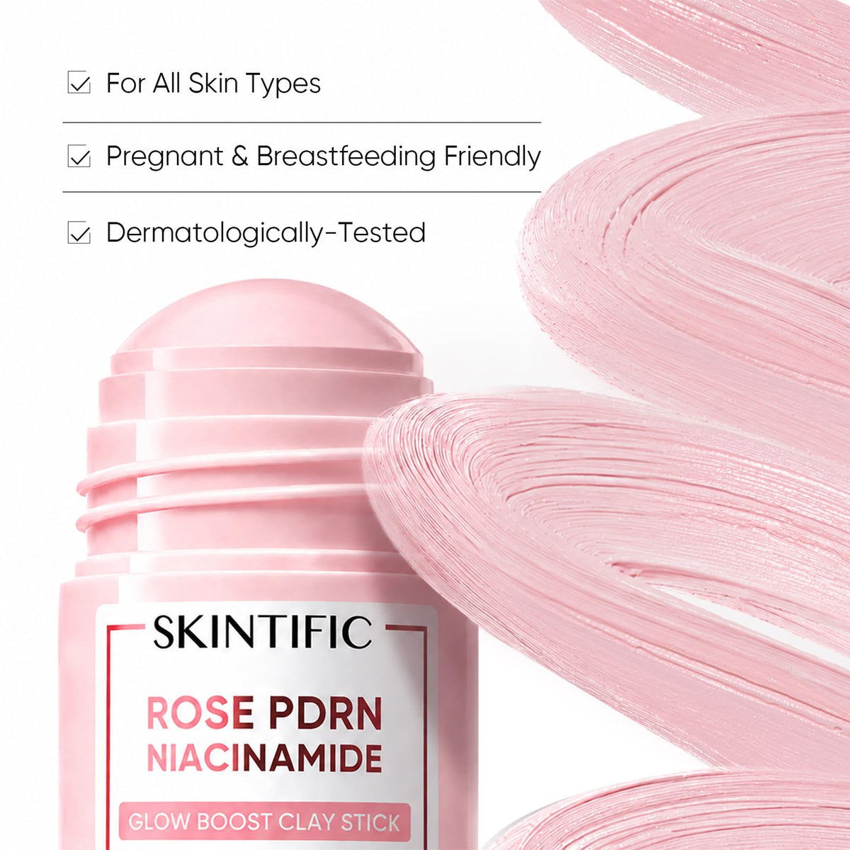 SKINTIFIC Rose PDRN Clay Mask Stick in use