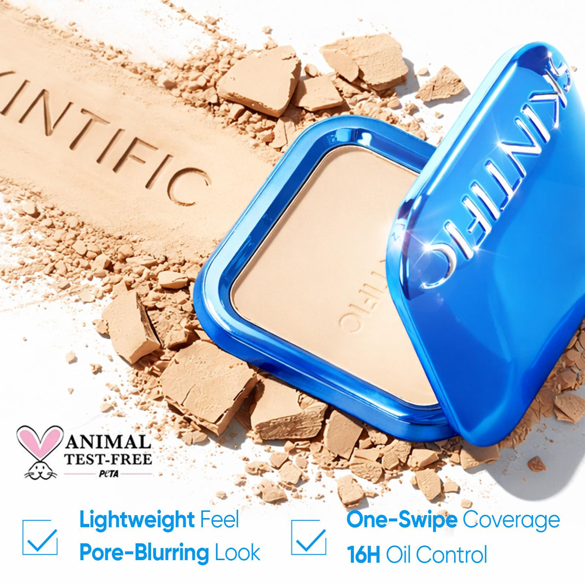 SKINTIFIC Ultra Cover Powder Foundation 03 Petal dual-sided puff
