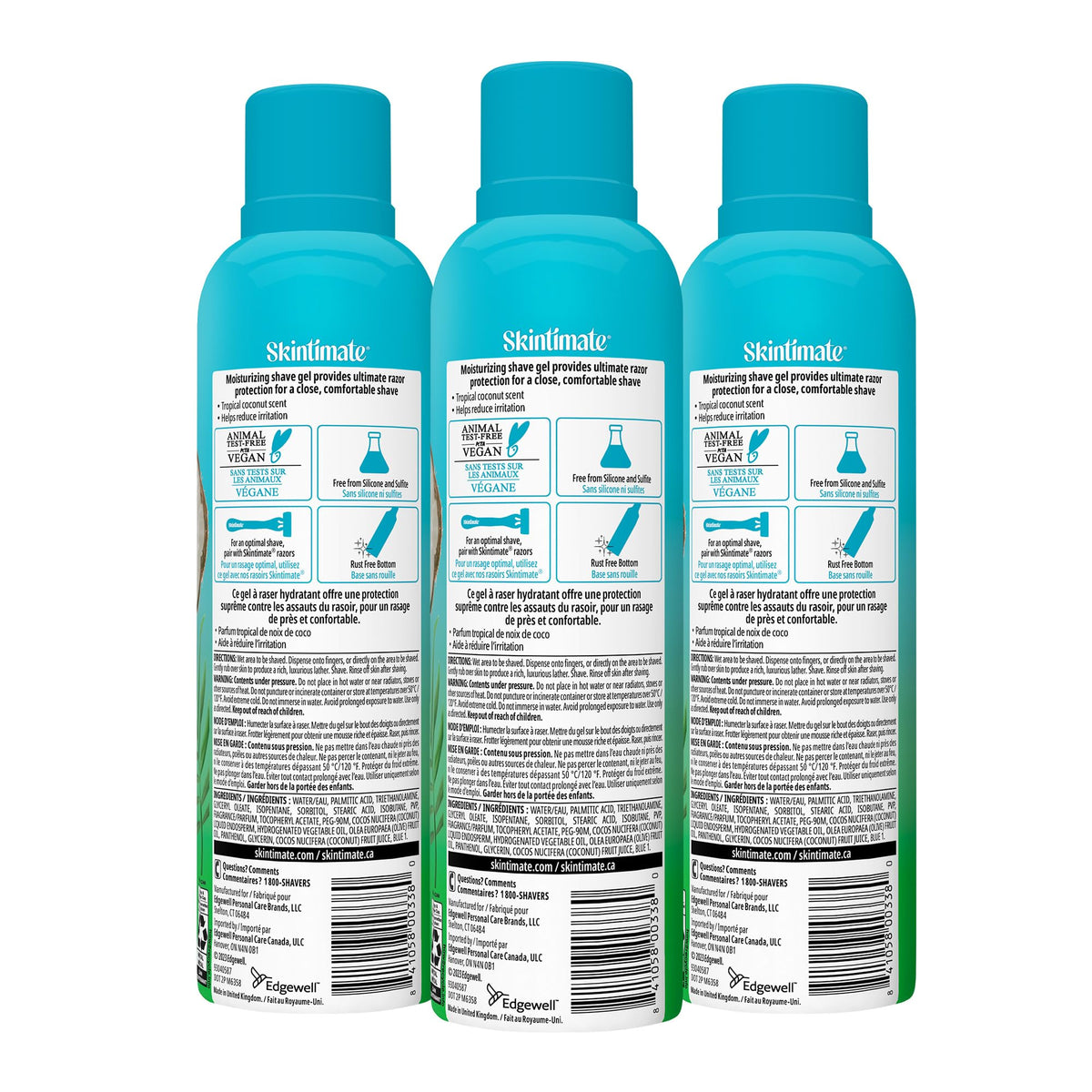 Skintimate Coconut Delight Shave Gel in a bathroom setting