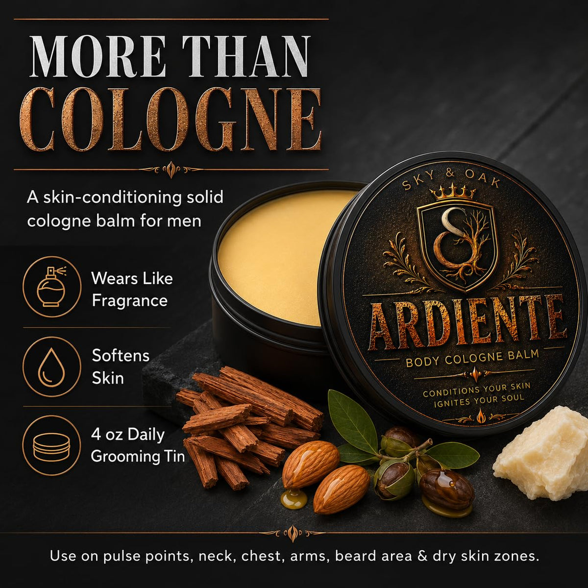 Sky and Oak Ardiente Solid Cologne Balm texture close-up