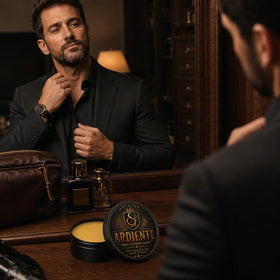 Sky and Oak Ardiente Solid Cologne Balm with other grooming products