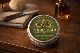 Sky and Oak Bald Head Balm applied to a bald head