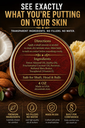 Sky and Oak Men’s Intimate Conditioning Balm 159g packaging side view
