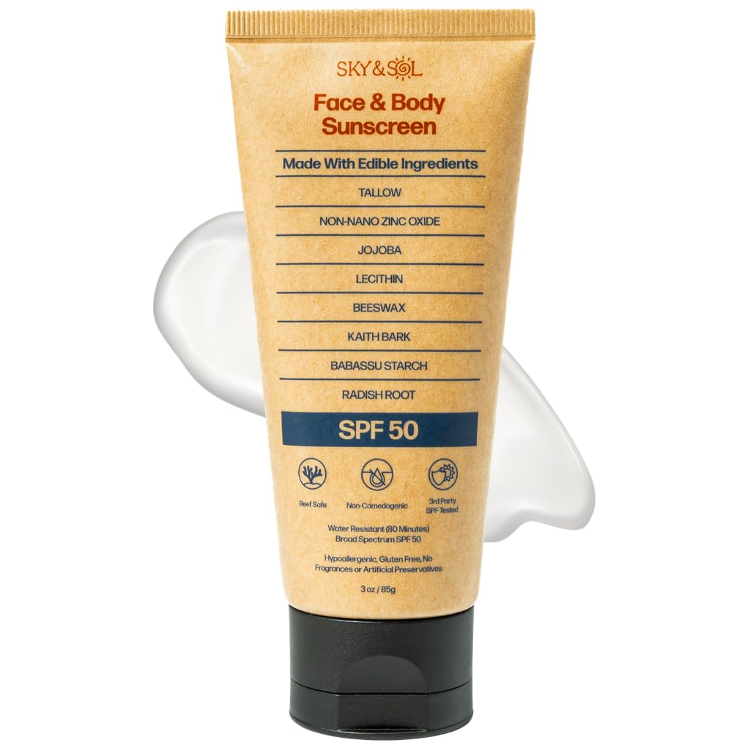 Sky and Sol Mineral Sunscreen SPF 50 front view with packaging