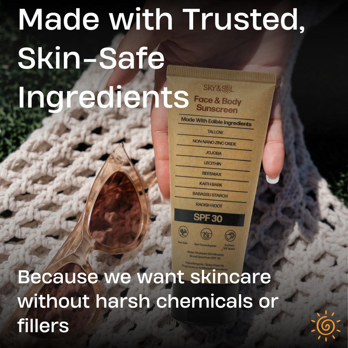 Sky and Sol Natural Mineral Sunscreen SPF 30 texture on skin
