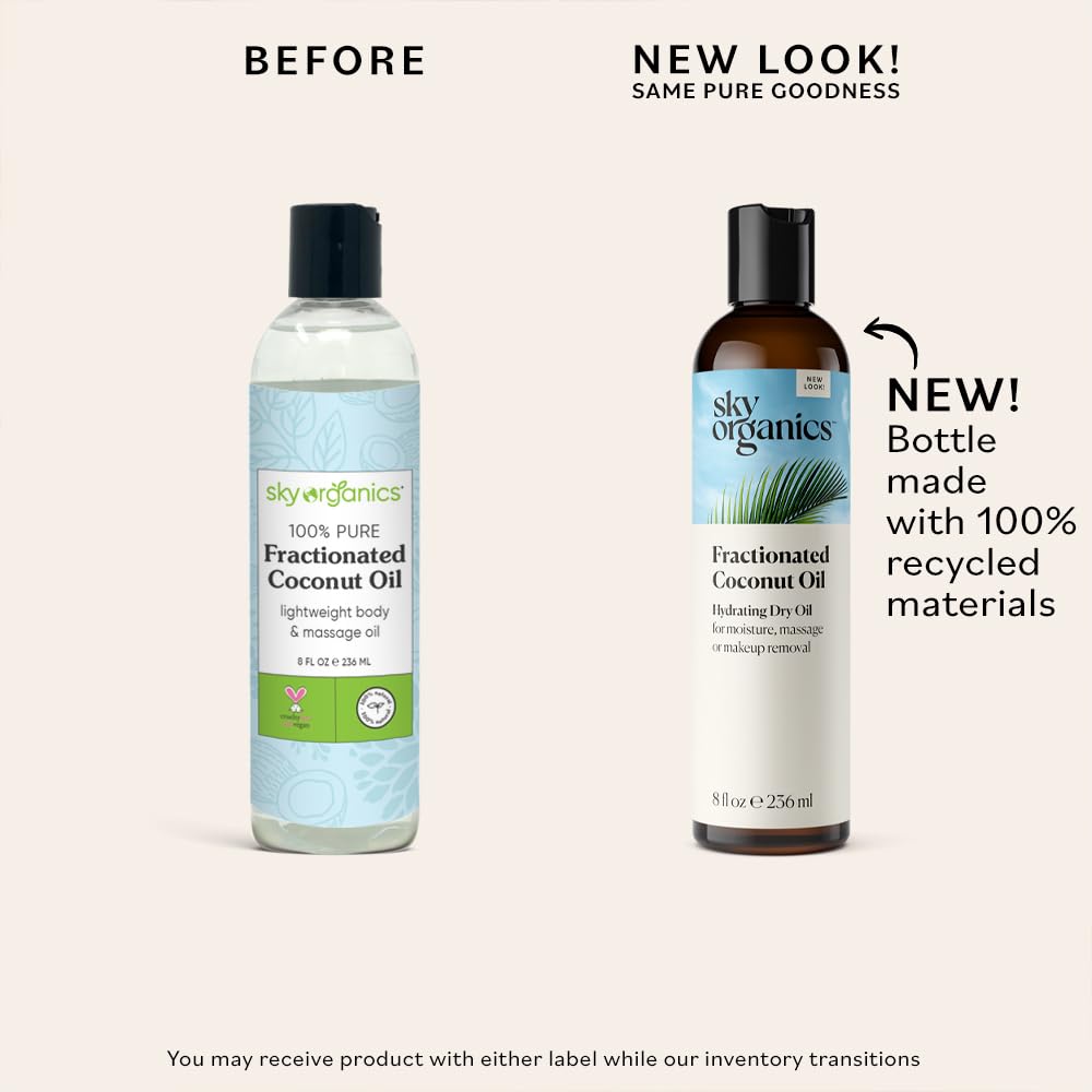 Sky Organics Fractionated Coconut Dry Oil 16.9 fl oz side view