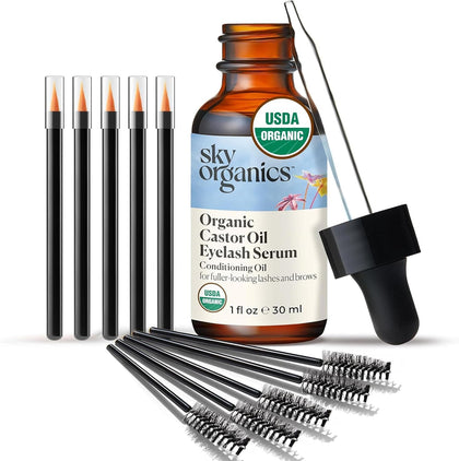 Sky Organics USDA Organic Castor Oil Eyelash Serum 1 fl oz front view