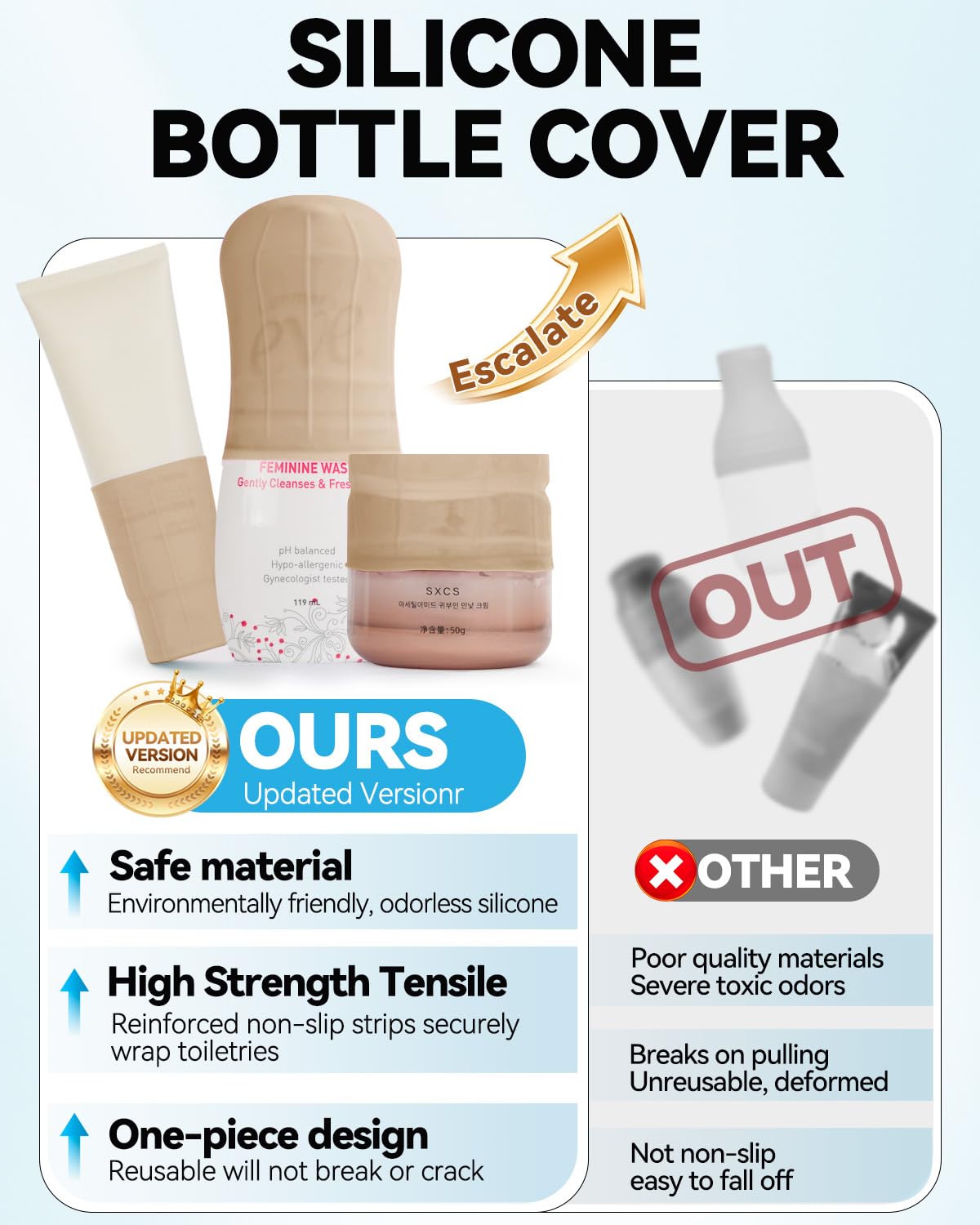 Skyconser silicone bottle covers in use during travel