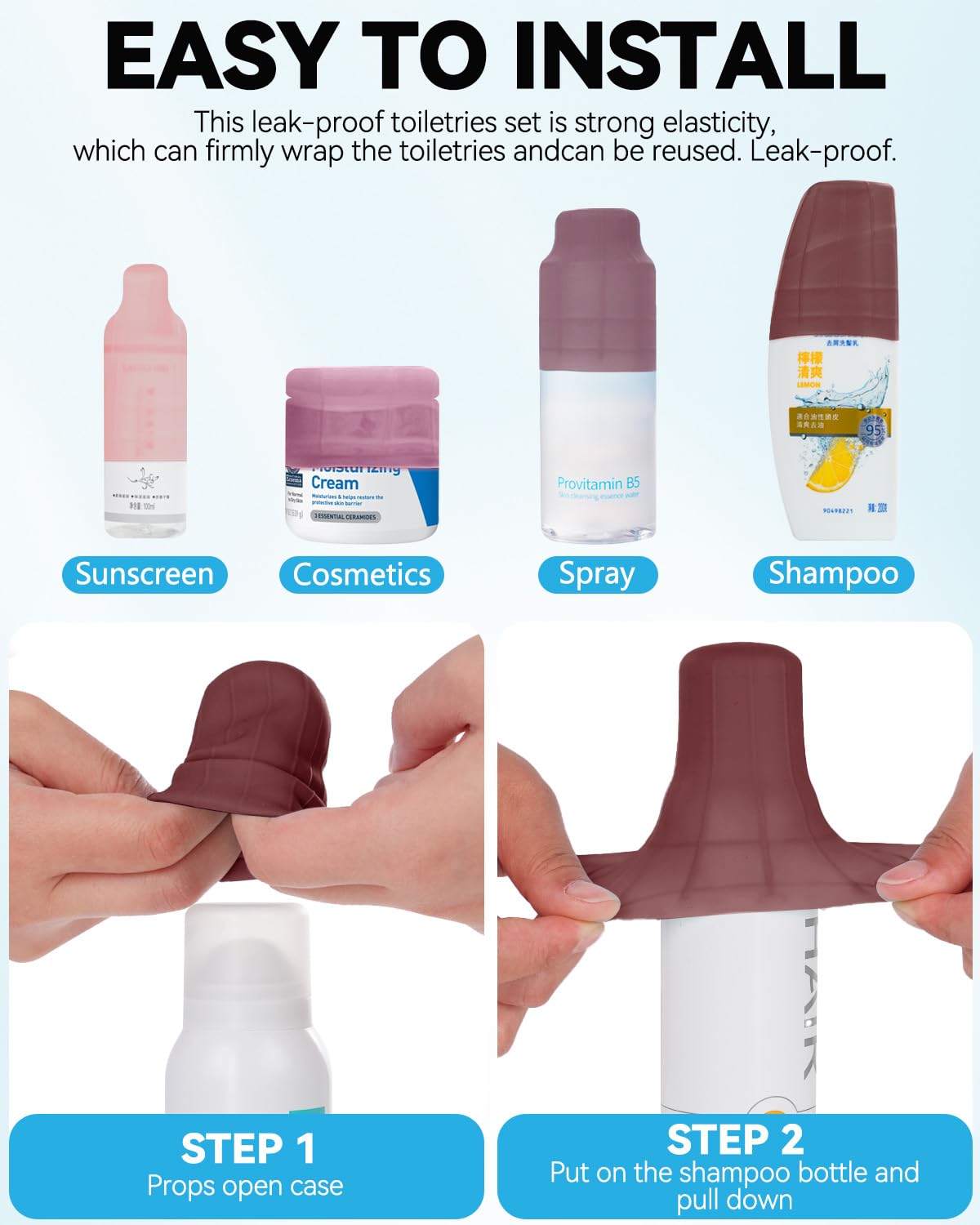 Skyconser silicone bottle covers neatly packed for travel