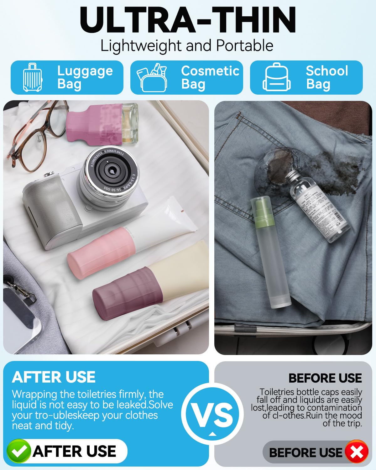 Skyconser silicone covers displayed with toiletries