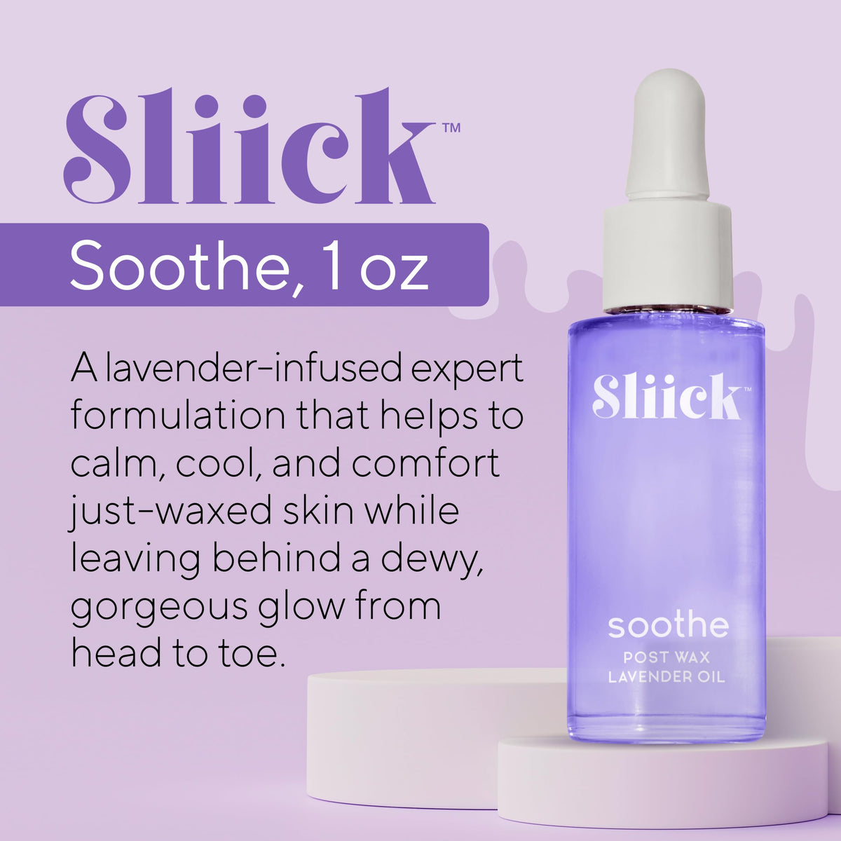 Sliick Soothe Post Wax Oil bottle with lavender flowers